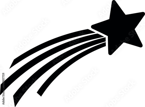 Silhouette of a shooting star streaking across a white background