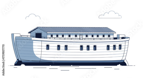 An illustration of a large historical sailing ship with a covered deck.