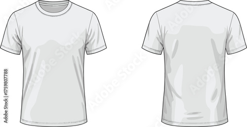 Plain white t-shirt, blank apparel mockup, front and back view, crew neck tee, fashion template, clothing design, casual wear