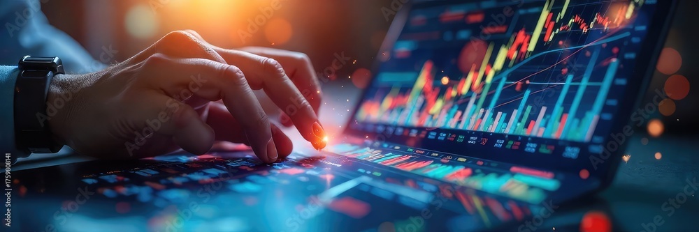 Obraz premium A team of analysts studying charts and graphs, predicting future economic trends and market fluctuations using data analysis , volatility, economic indicators, econometrics