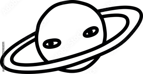 Whimsical hand drawn planet with rings and alien face