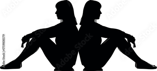 Two silhouetted figures sitting back to back in isolation