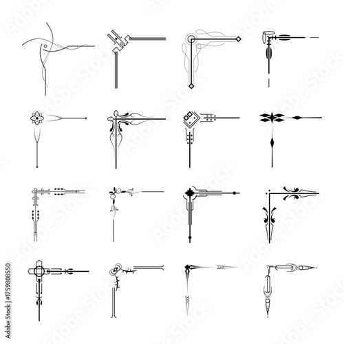 Set Hand Draw Of Corners Different Shapes Flower Decoration Vector Design Doodle Sketch Style For Wedding And Banner