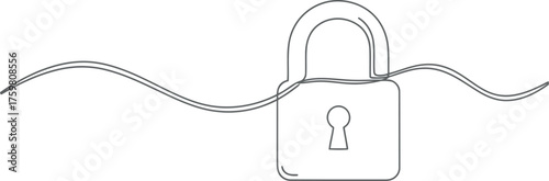 Simple line drawing of an open padlock with a wavy line