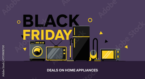 Black Friday illustration Major sale event on home appliances and electronics