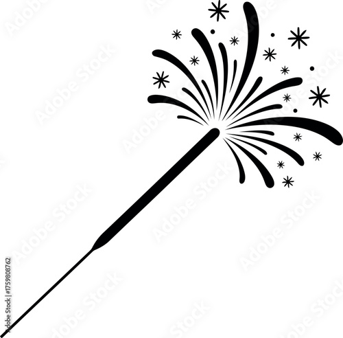 Sparkler fireworks exploding with stars on a white background