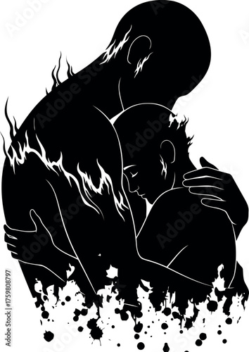 Abstract silhouette of a person embracing themselves in darkness