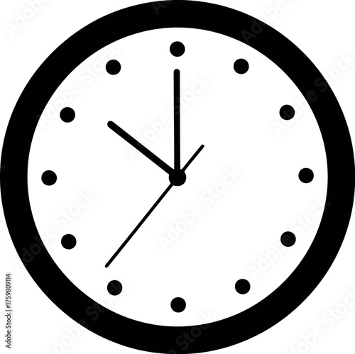 Simple black and white drawing of a round analog clock