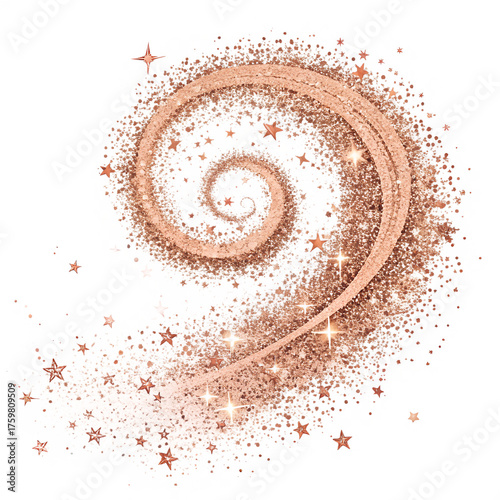 Rose Gold Glitter Dust Swirl with Soft Highlights, Isolated PNG