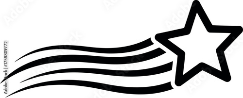 Simple black star with streaks symbolizing a shooting star