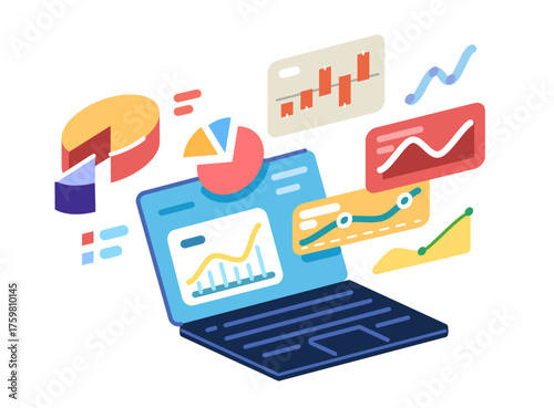 Modern finance graphs and investment strategy. Financial analytics. Business project, data analysis on laptop screen