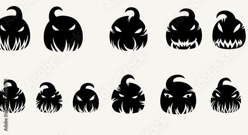 Collection of Spooky Halloween Pumpkin Faces Silhouettes for Festive Decorations.