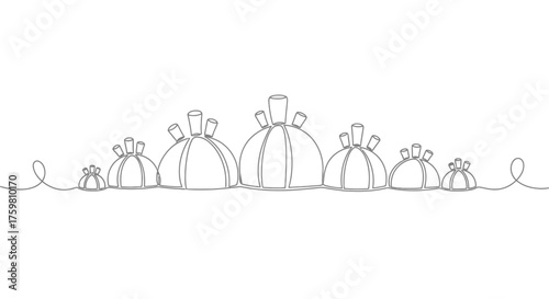 Continuous line art drawing of Korean traditional lucky bags bokjumeoni.