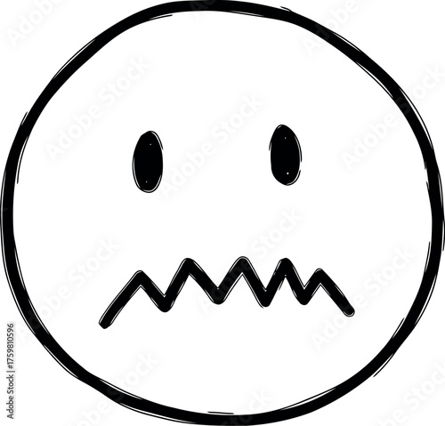Simple hand drawn cartoon face showing worry and anxiety