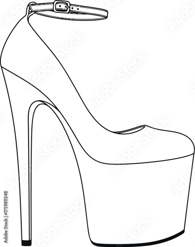 Striking sketch of a high platform stiletto heel shoe