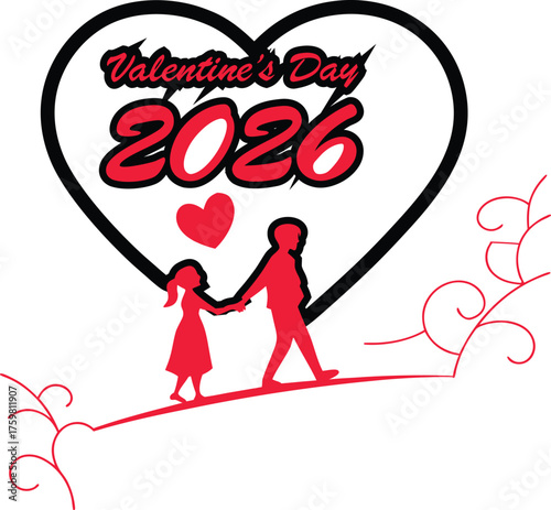 Valentine’s Day 2026 Heart and Couple Vector