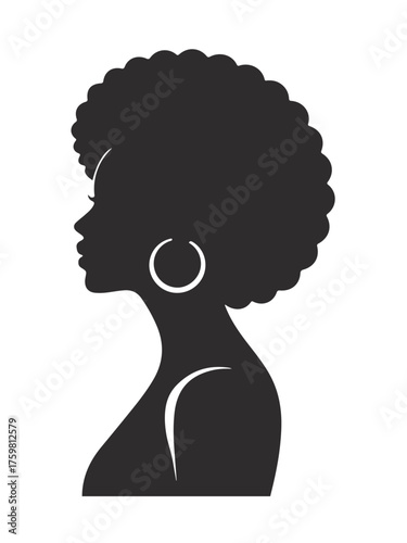 Silhouette of Woman with Afro Hairstyle and Hoop Earrings