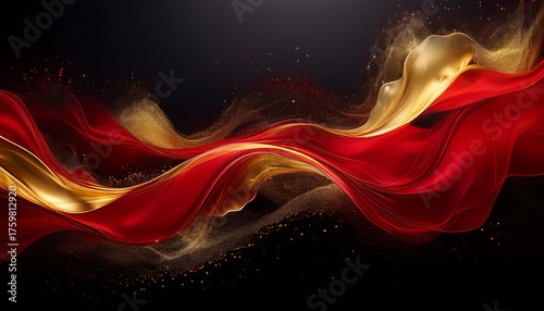 abstract red and gold flow a captivating abstract image of flowing red and gold smoke or liquid against a black background shimmering with golden particles
