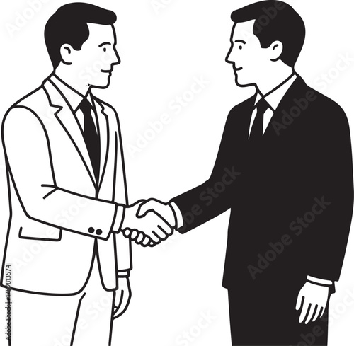 Handshake of Agreement: Two professional figures sealed a deal with a firm handshake, symbolizing partnership and a meeting of minds.