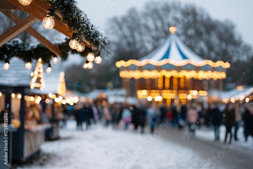 Wallpaper Mural Festive atmosphere at a bustling Christmas market with carousel Torontodigital.ca