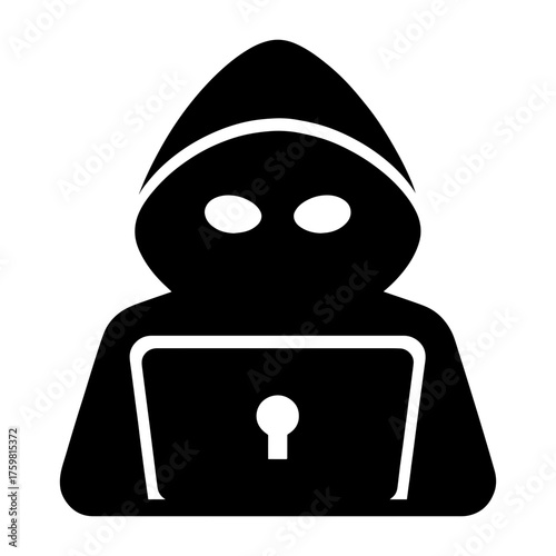 hooded hacker silhouette above a laptop