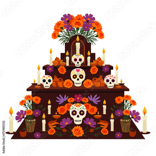 Traditional Mexican Day of the Dead Altar Ofrenda.