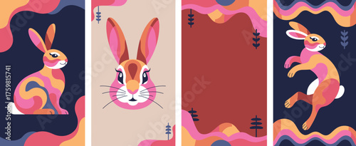 Chinese New Year 2025 Templates, Year of the Rabbit Story Design, Lunar New Year, Chinese Zodiac, Colorful Backgrounds for Social Media and Cards