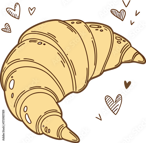 Delicious Croissant Illustration with Heart Accents Bakery Delight Concept
