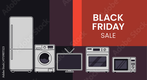Black Friday Sale illustration of major kitchen and home electronics appliances