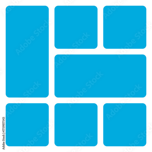 Abstract geometric arrangement of rounded blue rectangles isolated on transparent background