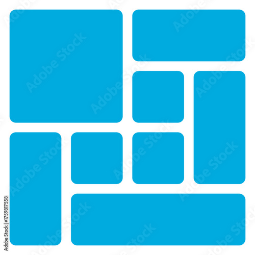 Abstract geometric arrangement of rounded blue rectangles and squares isolated on transparent background