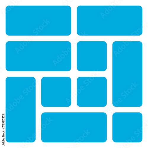Abstract arrangement of rounded blue rectangles on a transparent background isolated on transparent background