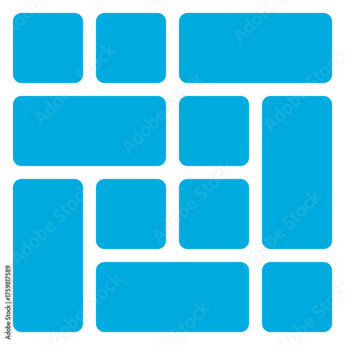 Abstract arrangement of rounded blue rectangles and squares on a transparent background isolated on transparent background