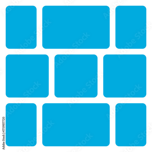 Abstract arrangement of rounded blue rectangles on a transparent background isolated on transparent background