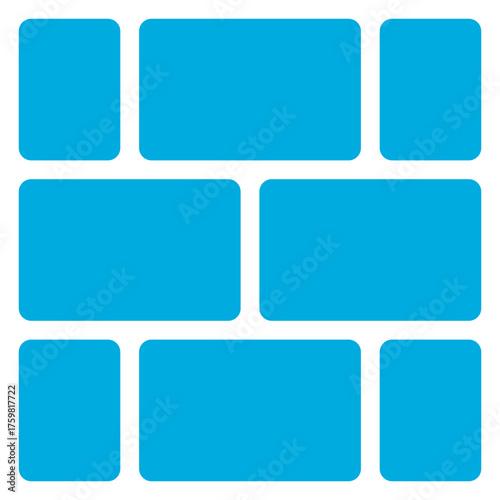 Simple blue brick wall pattern with rounded corners isolated on transparent background