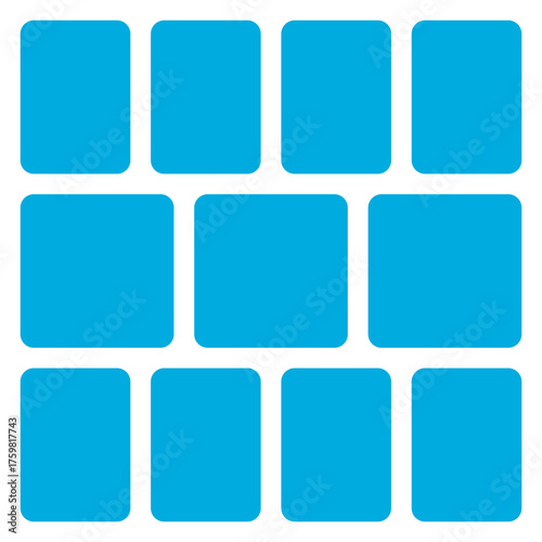 A grid of nine bright blue rounded rectangles isolated on transparent background