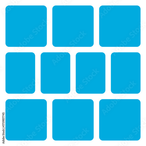 Grid of rounded blue squares and rectangles in a staggered pattern isolated on transparent background