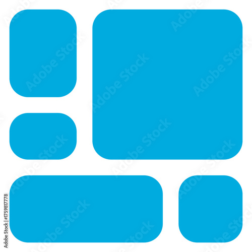 Abstract arrangement of rounded blue rectangles and squares isolated on transparent background