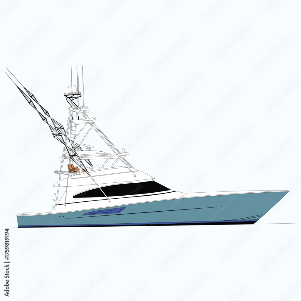 Naklejka premium Vector Boat Line Art Illustration