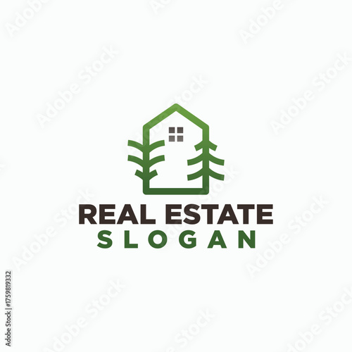 plant and home logo concept, green home logos, construction icon design