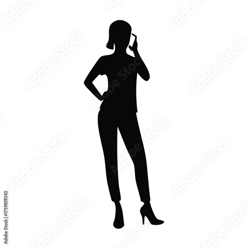 Silhouette of a woman talking on a mobile phone female