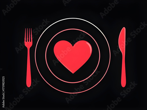 love heart, heart on plate, romantic concept, dinner love theme, Valentine’s Day idea, heart symbol, food art, romance design, love illustration, passion, affection, romantic dinner, plate decoration,