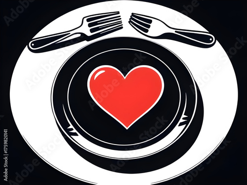 love heart, heart on plate, romantic concept, dinner love theme, Valentine’s Day idea, heart symbol, food art, romance design, love illustration, passion, affection, romantic dinner, plate decoration,