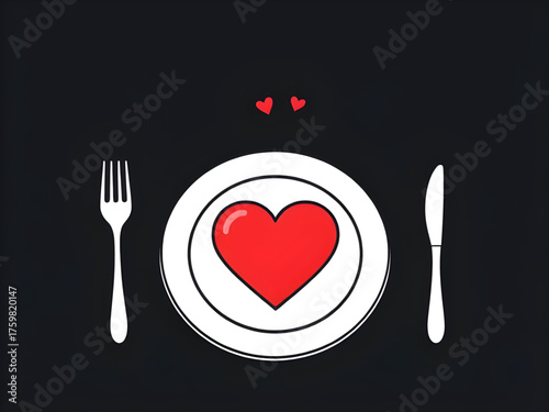 love heart, heart on plate, romantic concept, dinner love theme, Valentine’s Day idea, heart symbol, food art, romance design, love illustration, passion, affection, romantic dinner, plate decoration,