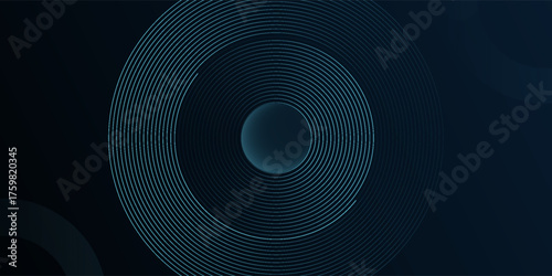 Dark blue abstract background with glowing geometric shape. Modern shiny gradient circle. Swirl circular element. Elegant graphic design. Futuristic technology concept. Vector illustration.eps.10
