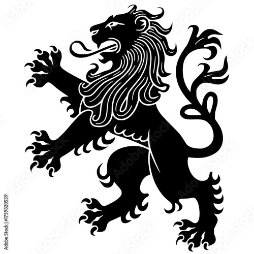 Majestic heraldic lion rampant silhouette, a bold emblem for logos or design projects needing strength