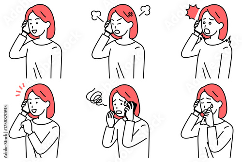スマートフォンで通話する若い女性　セット