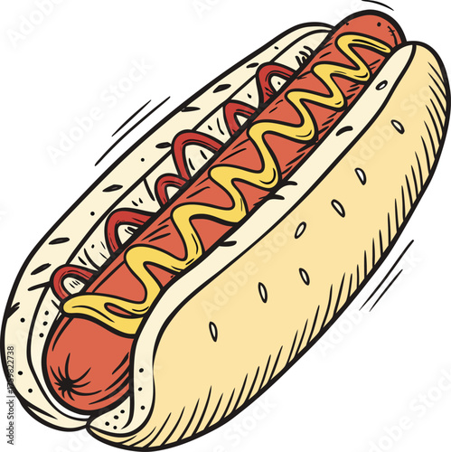 Delicious Hot Dog Illustration A Classic American Snack with Ketchup and Mustard