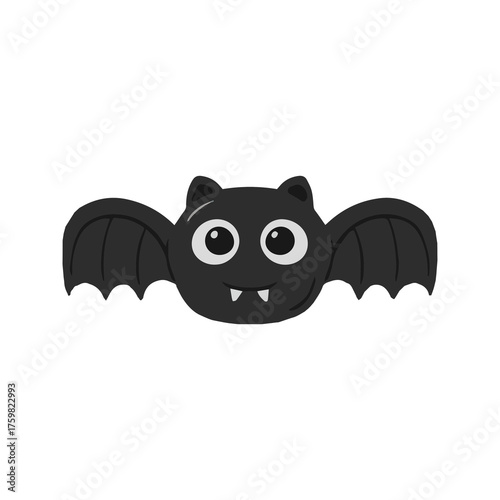 Cute Halloween Cartoon Bat with Fangs and Big Eyes