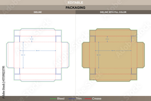 Cardboard tray box dieline vector printing packaging template featuring four-fold tray structure reinforced edges and defined die line arrangement ideal for secure food packaging